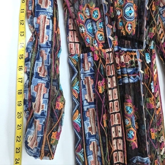 Zara Embroidered Mesh Sheer Midi Dress Hi-Lo Hem Long Sleeve with Slip Dress- S - Picture 14 of 16